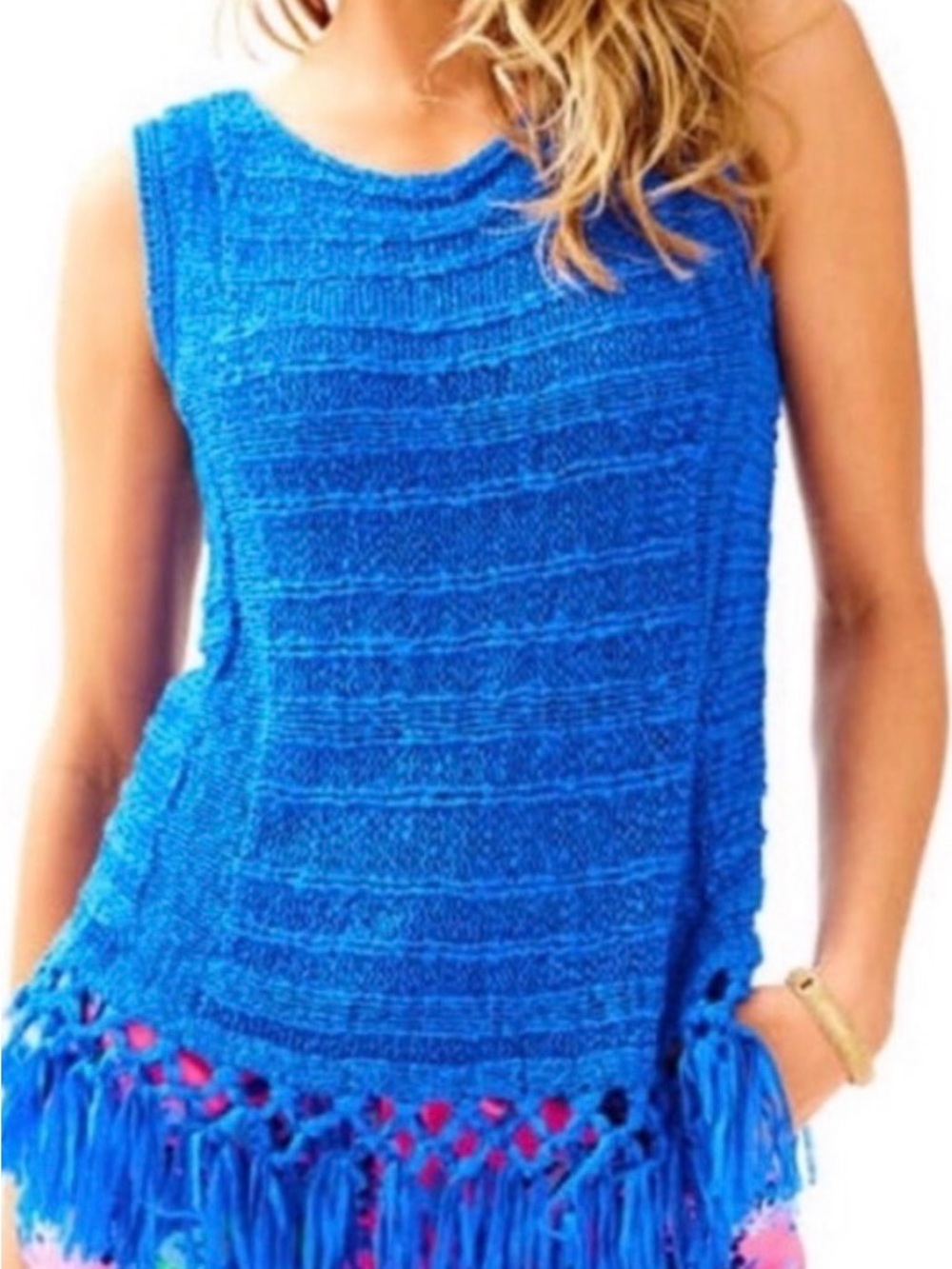 Lilly Pulitzer Bright Blue Knit Fringe Tank